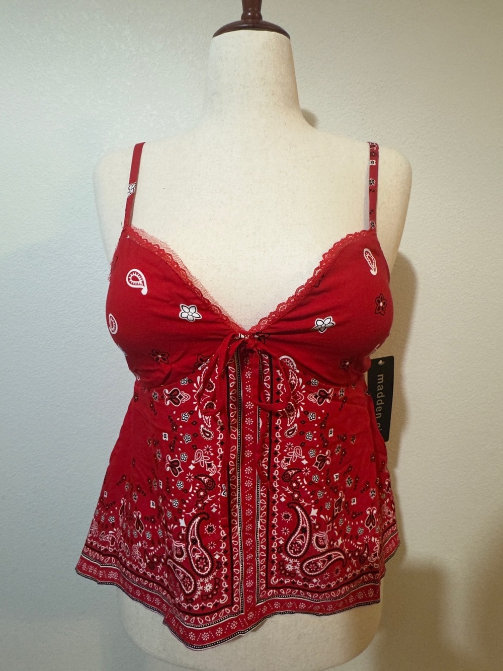 Madden Girl Red Paisley Bandana Tie-Front Cami - Picture 3 of 5